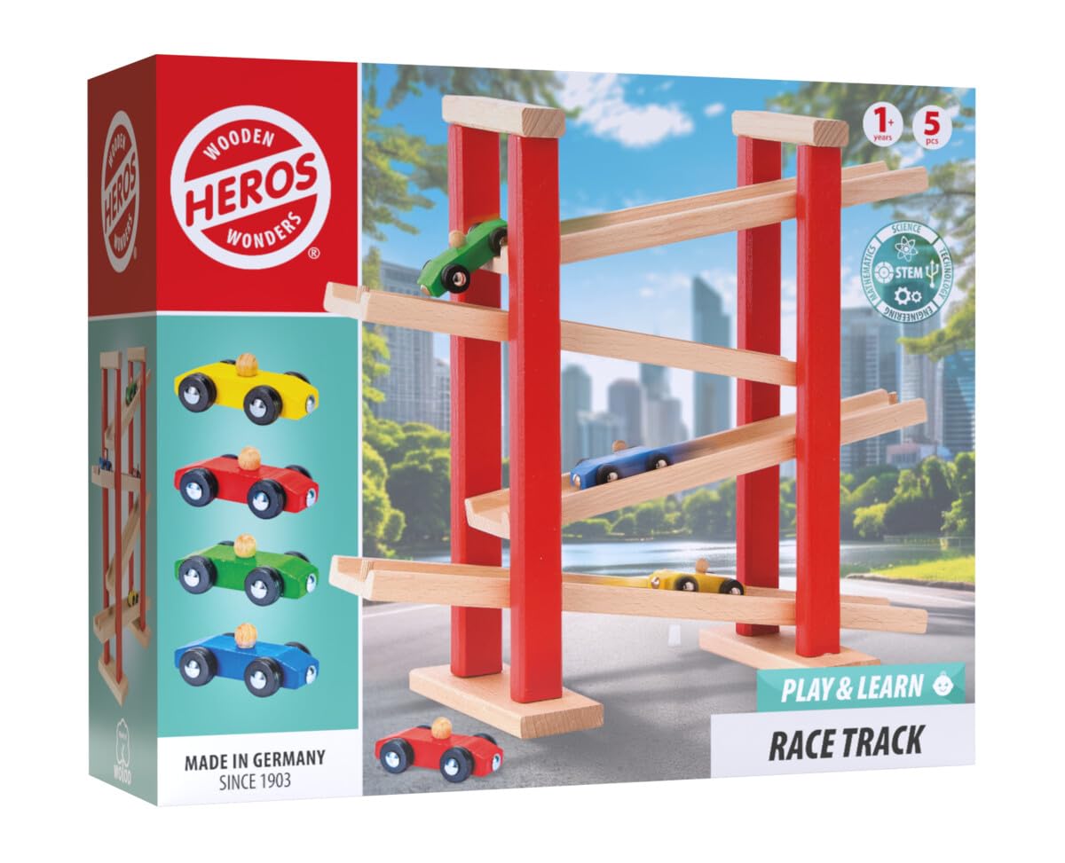 Pista de coches de madera HEROS con 4 mini coches para niños desde 1 año 8