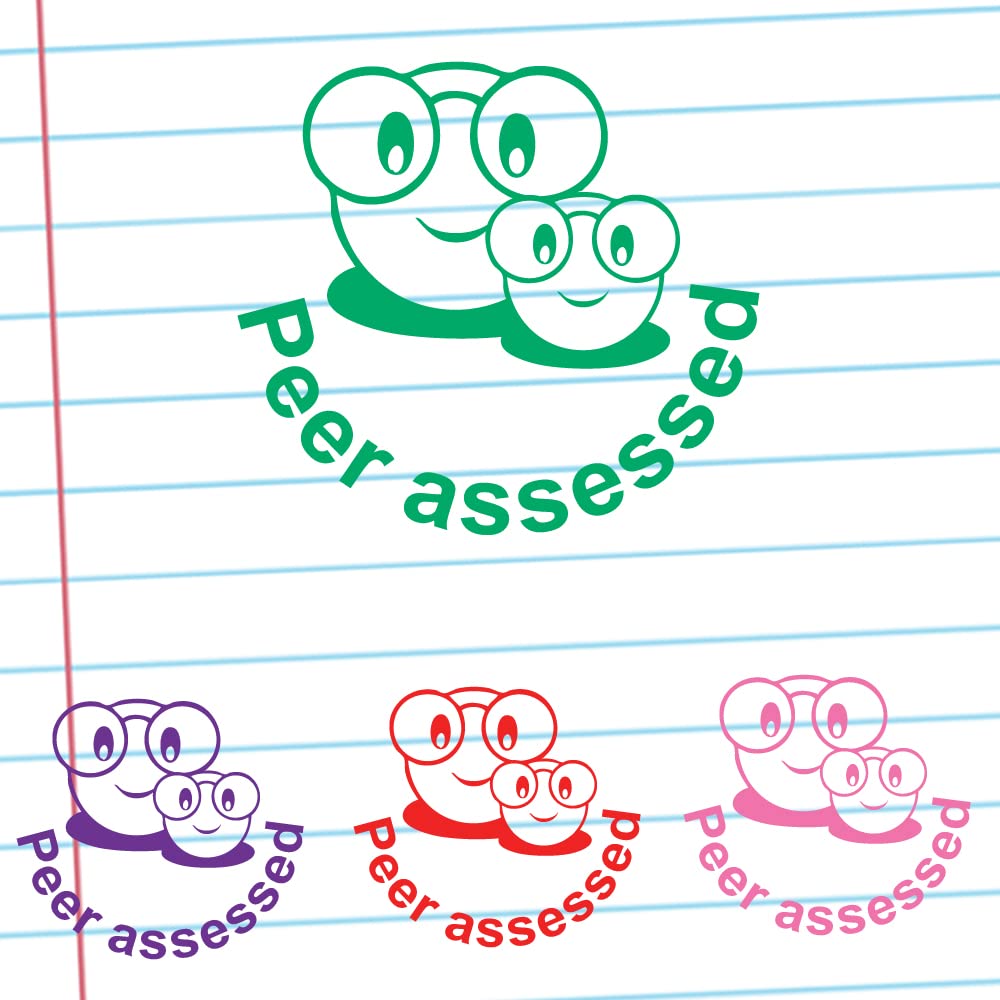 Peer Assessed Smiley Face Teacher Stamp. Self-Inking, 22mm, Reinkable, Quality Stamper for Marking and Praise. Green Ink*