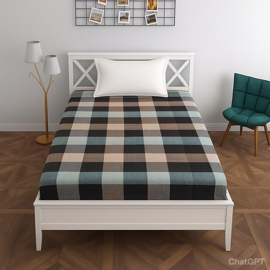 Cotton Checkered Mattress Cover/Protector with Zipper Chain|Provides All Around Protection with 360° Encasing |Single Size Bed (3 x 6 Feet Mattress) Pack of 1 (36x72x5 Inch)-image-9