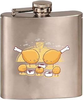 Randy Otter "Chicken Farm" Fried Chicken Legs & Nuggets w/Sauce - 3D Color Printed 6 oz. Stainless Steel Flask (Steel Silver)