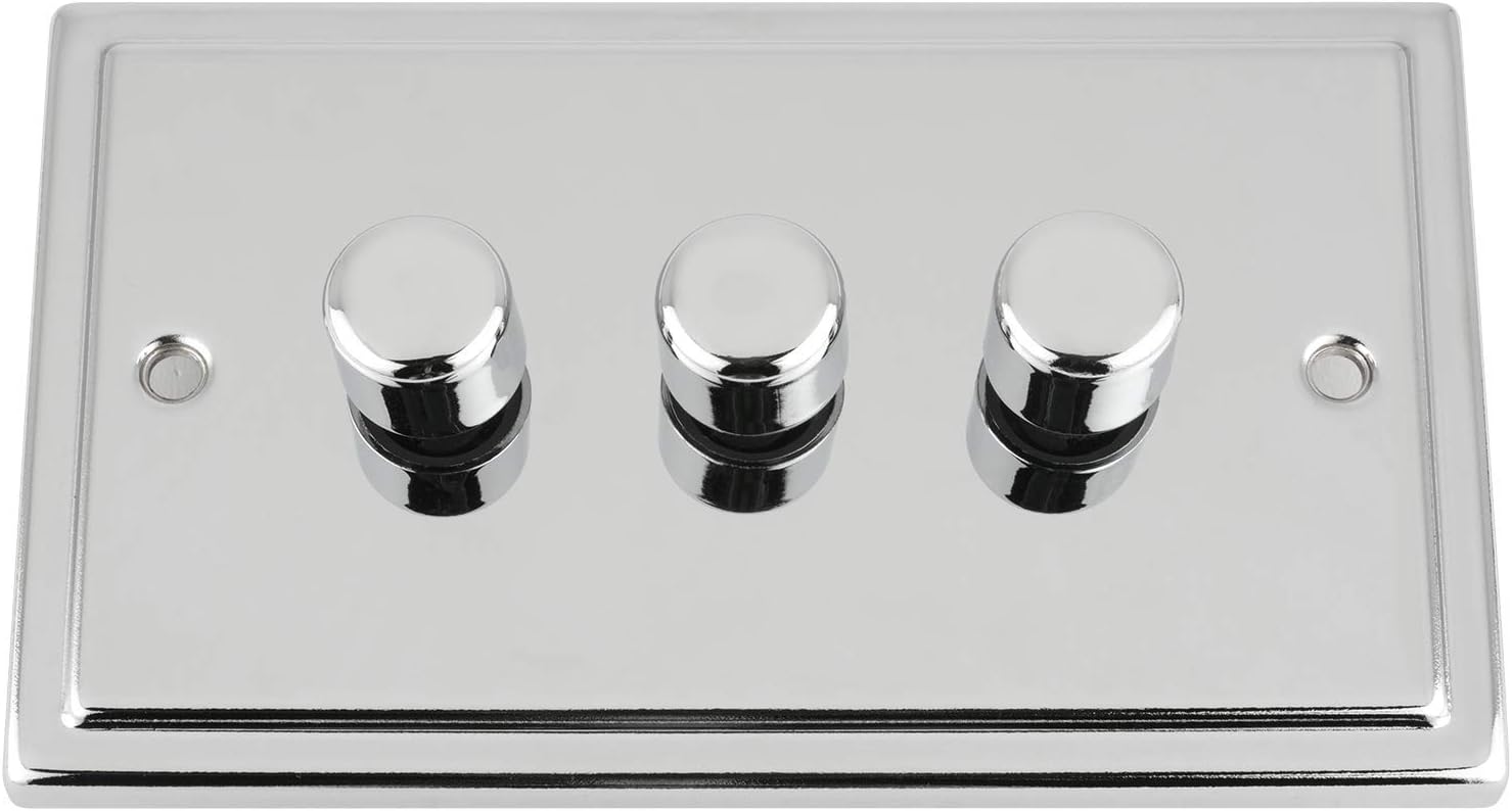 TRIMLINE Polished Chrome Light DIMMER 3 Gang 400W