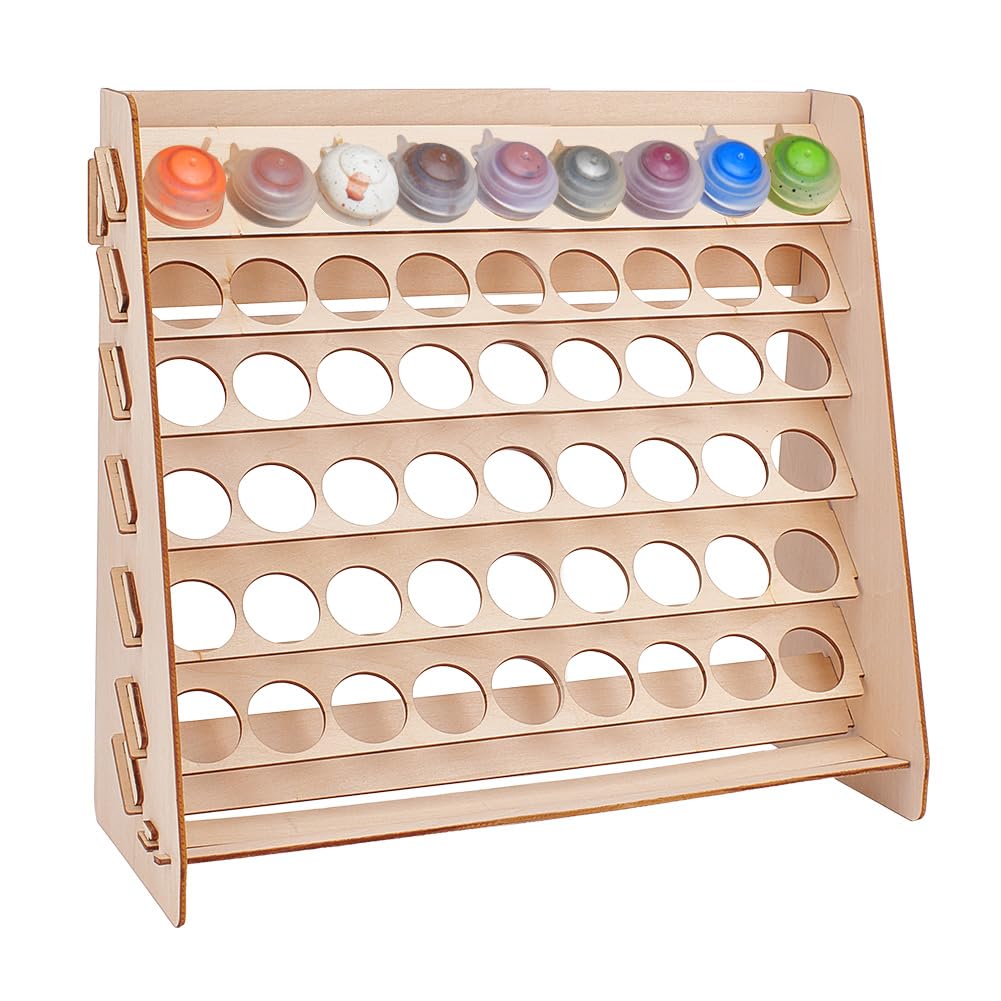 PH PandaHall Organizador de pintura de madera, soporte de pintura con 54 agujeros, soporte de pintura para manualidades, botella de tinta pigmentada, soporte de pinturas para almacenamiento de