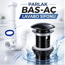 Parlak Siyah Pop-Up Lavabo Gider S zgeci, Pirin   ekirdek, Bas-A  Mekanizma, 6.5 cm, Sifon Borusu Dahil