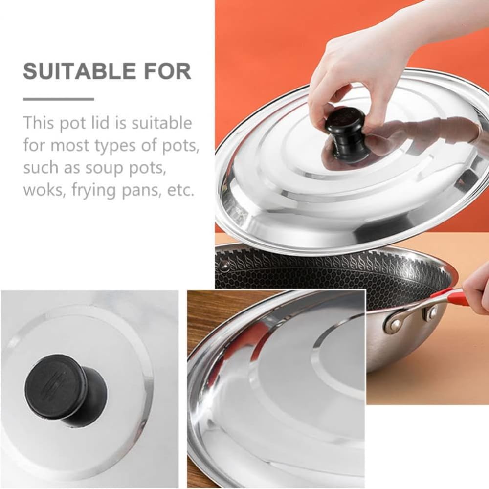 Tapa de Acero Inoxidable para ollas Sartenes Sartenes Tapa de Olla Tapa de sartén con asa Tapa de Olla Tapa de Utensilios de Cocina para el hogar Cocina Plata Negro-40 cm