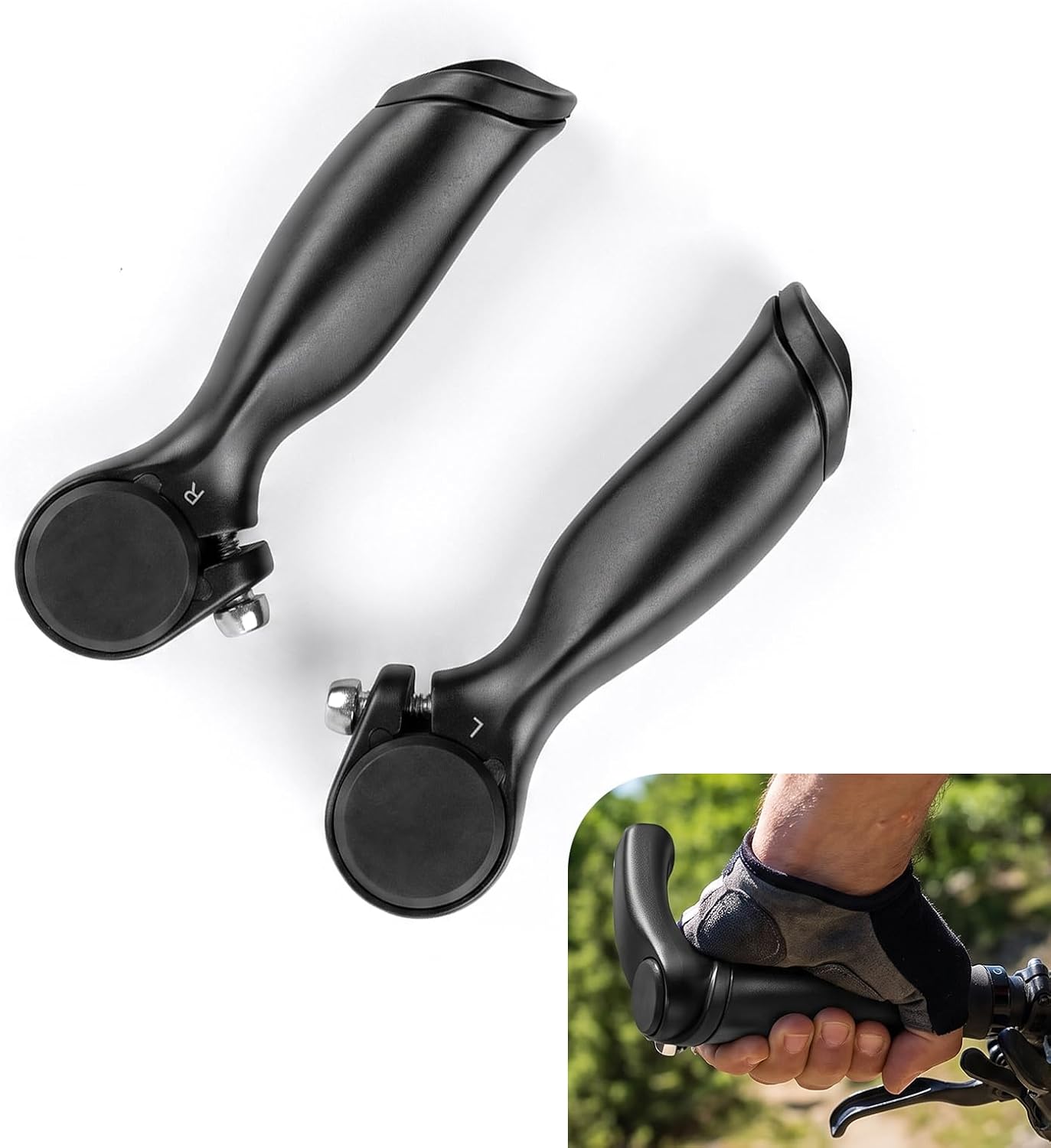 2 PCS Hard Aluminum Alloy Bicycle Handlebar End Grips, Ergonomic Shock Relief MTB Road Bike Bar Ends, Anti-Slip Comfortable Cycling Handle Bar Caps, Fit Standard 22.2mm Handlebars (Black)