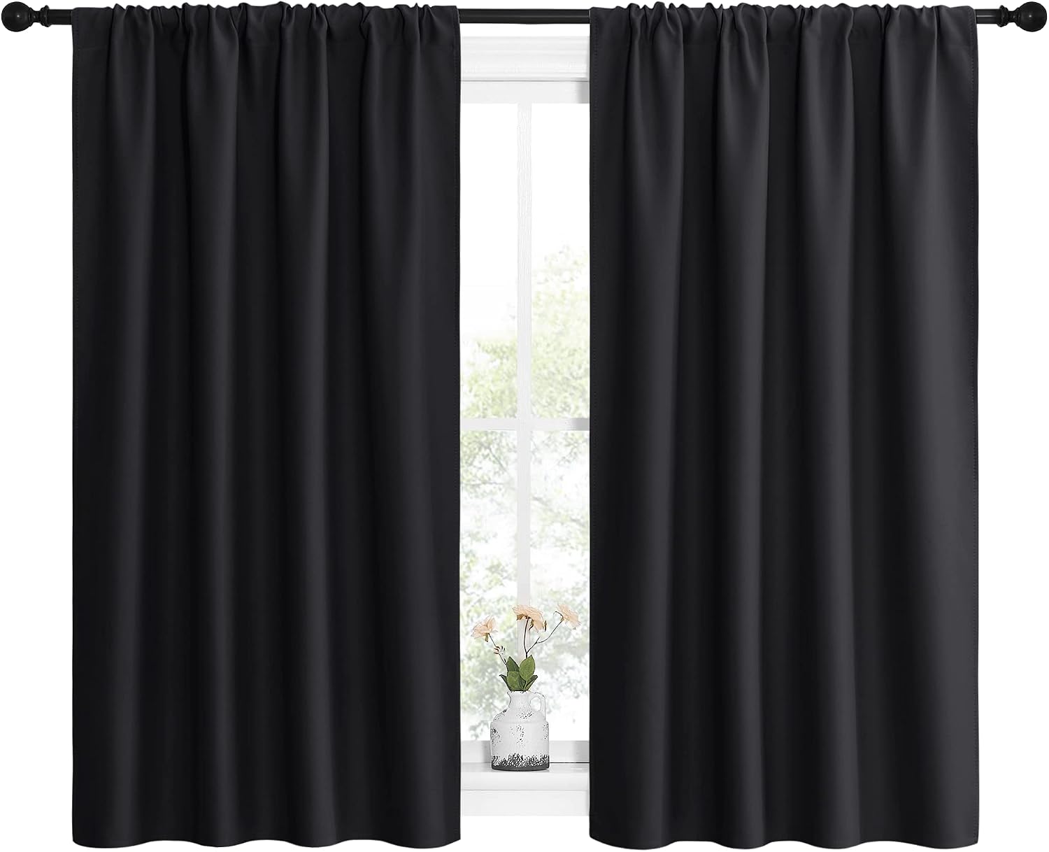 nicetown black out curtain panels for kitchen - energy smart decoration thermal insulating blackout drapes/draperies for small window (2 panels, 42 inches wide by 54 inches long) black 42"w x 54"l (pack of 2)