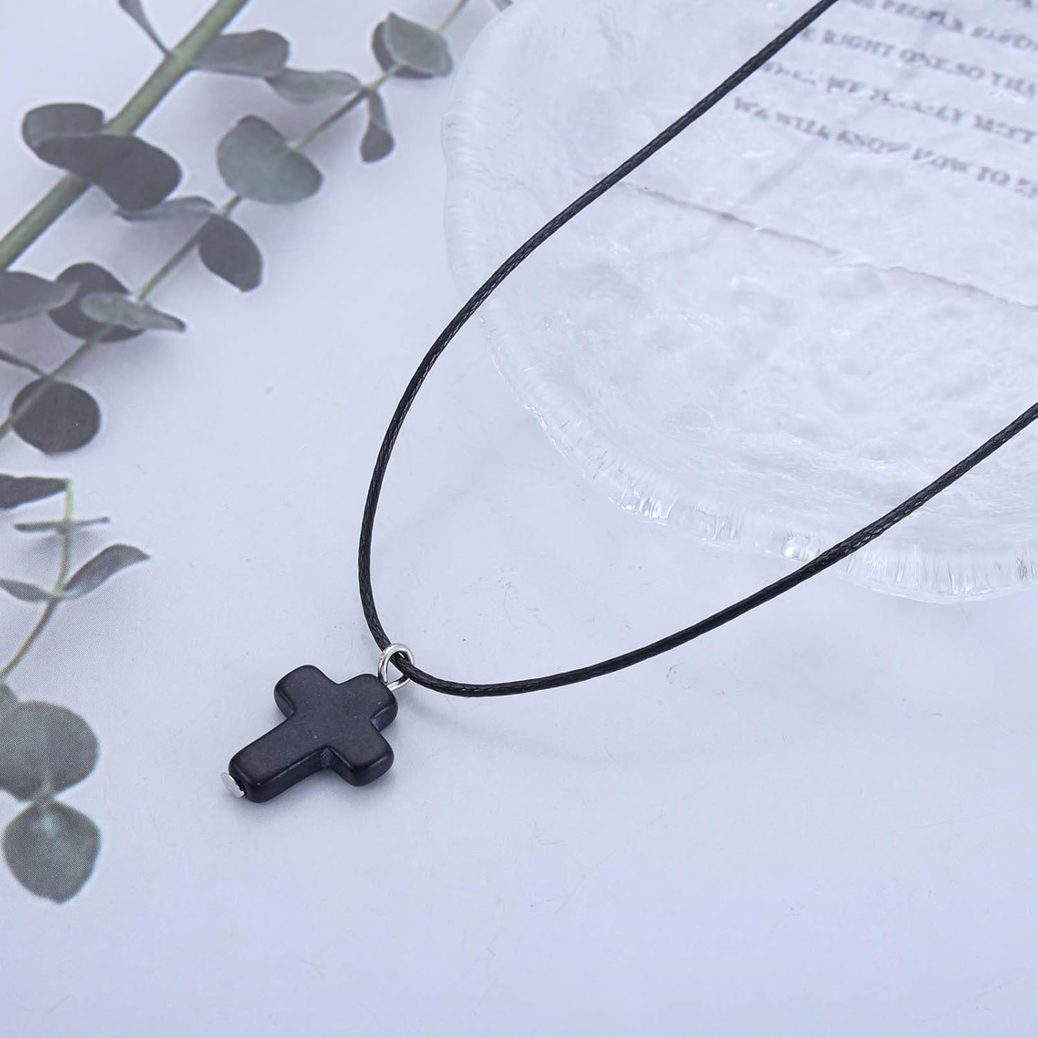 Boho Cross Pendant Necklace Black Acrylic Cross Necklace Vintage Leather Cross Choker Necklace Cross Waterproof Wax Rope Necklace Jewelry for Women - Image 4