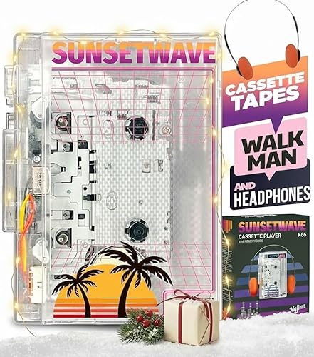 Miniatura 1 de Reproductor de cassette Bluetooth con radio FM, diseño portátil transparente, regalo de audio retro, compatible con alimentación USB o pilas AA,