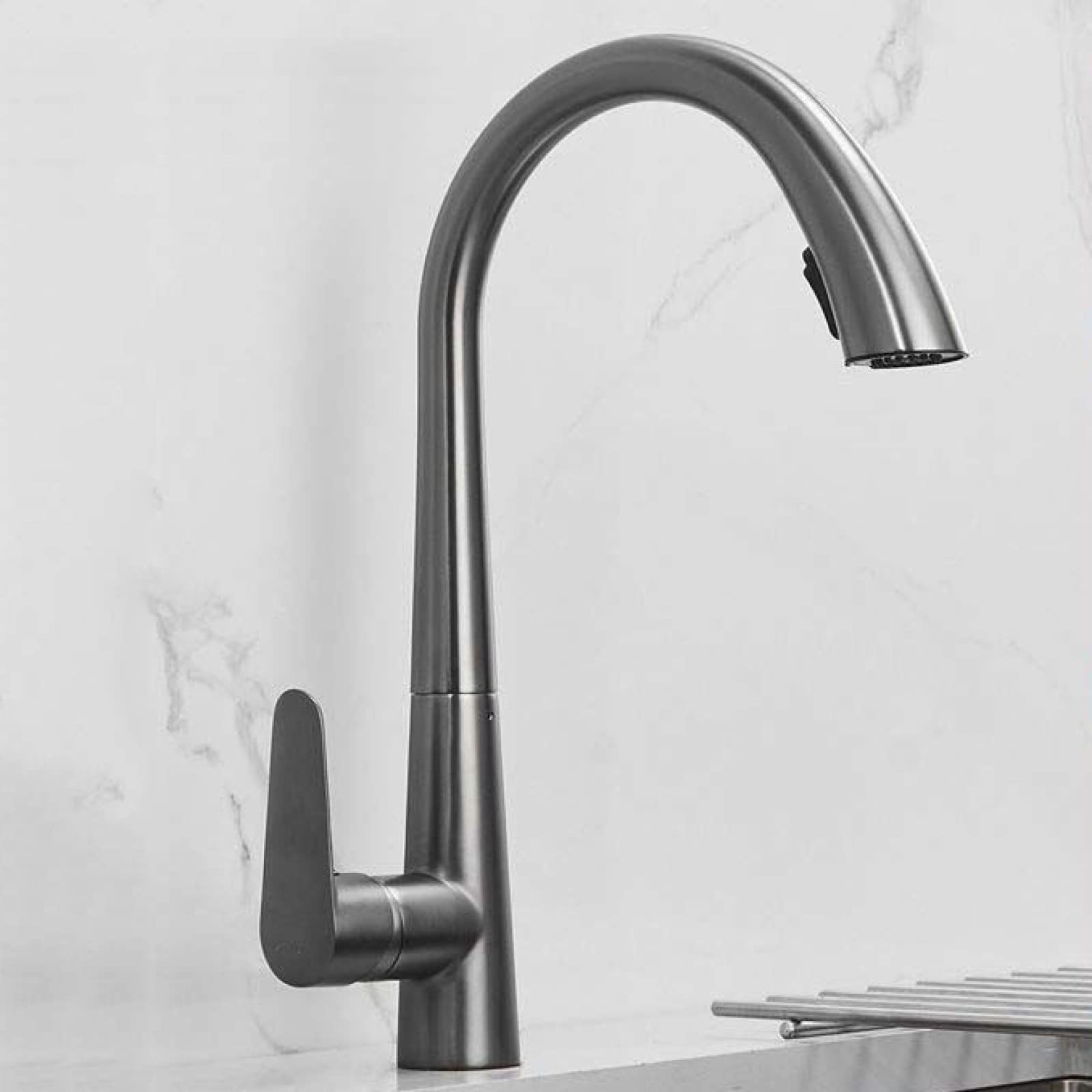 Robinet de cuisine extractible mitigeur eau chaude et froide gun gray