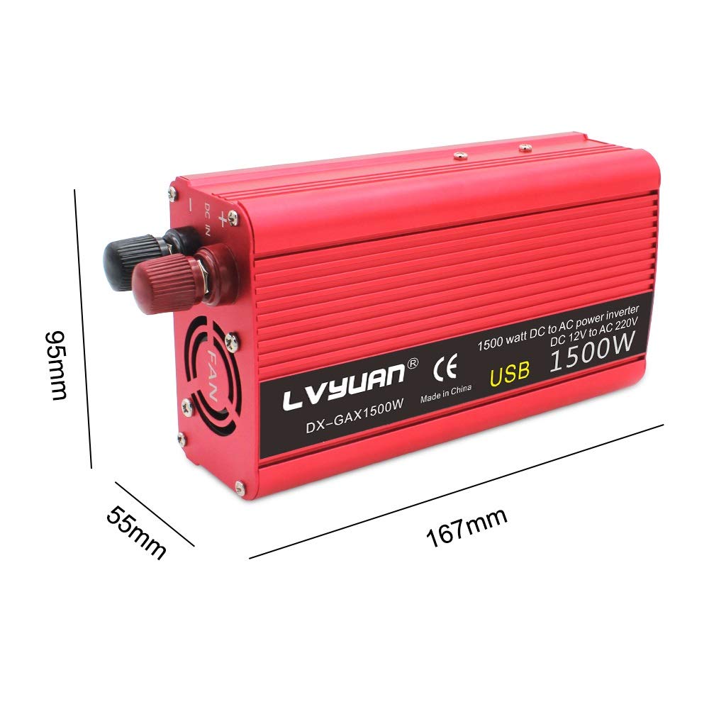 Inverter,Invertitore 1500W / 2000W Watt DC 12V a 220V AC potere portatile Car Inverter convertitore del caricatore dell'adattatore DC 12 for AC 220 Accessori for automobili(2000W)