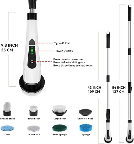 Sakerplus Limpiador Eléctrico Para Parrilla Sin Cerdas, Inalámbrico 350 RPM Con Tambor De Acero Inoxidable Y Luz LED
