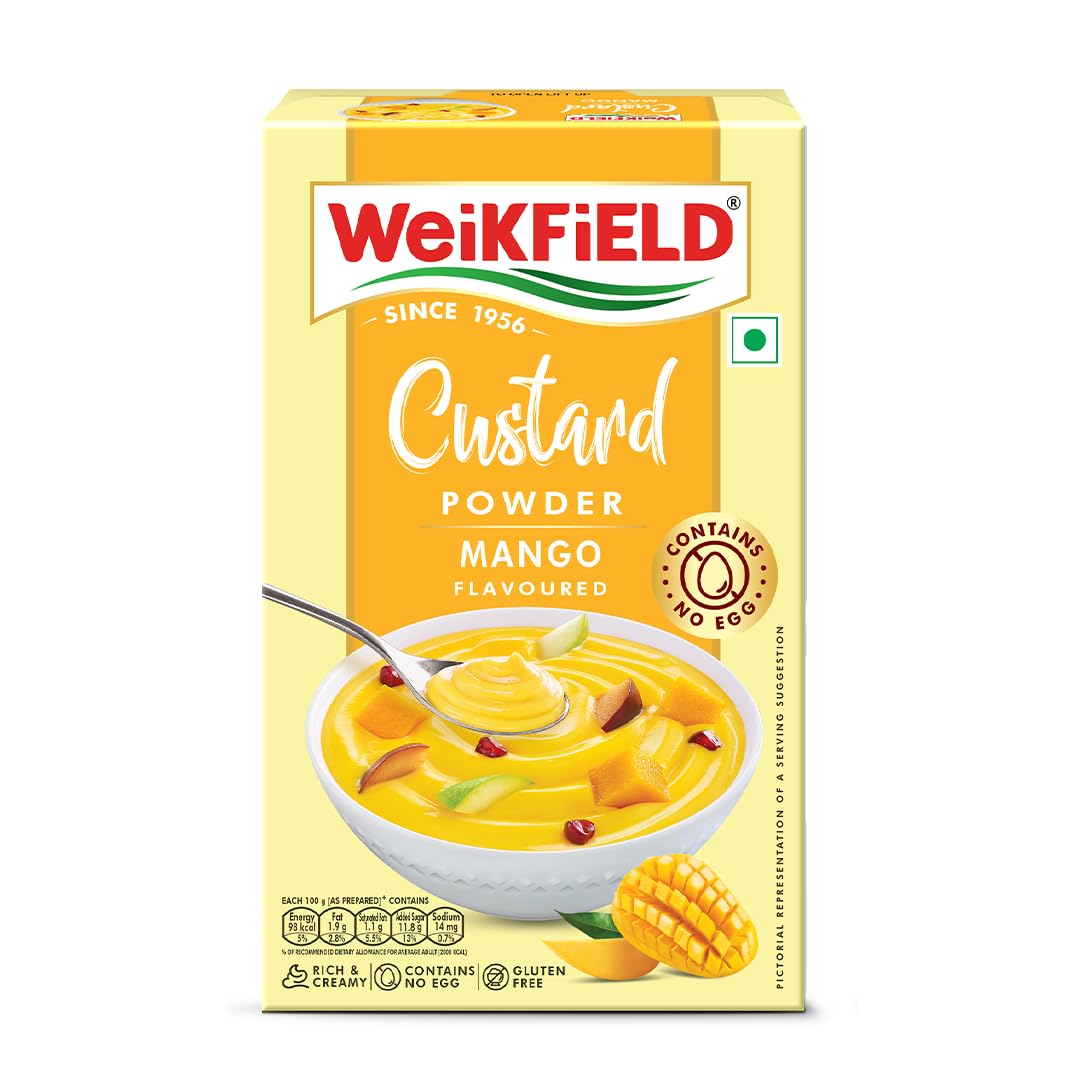 Weikfield Mango Custard Powder | Makes Smooth & Creamy Custard | Contains Quality Ingredients | Best For Fruit Salads & Puddings | 100% Vegetarian | 75g Carton-picture-0