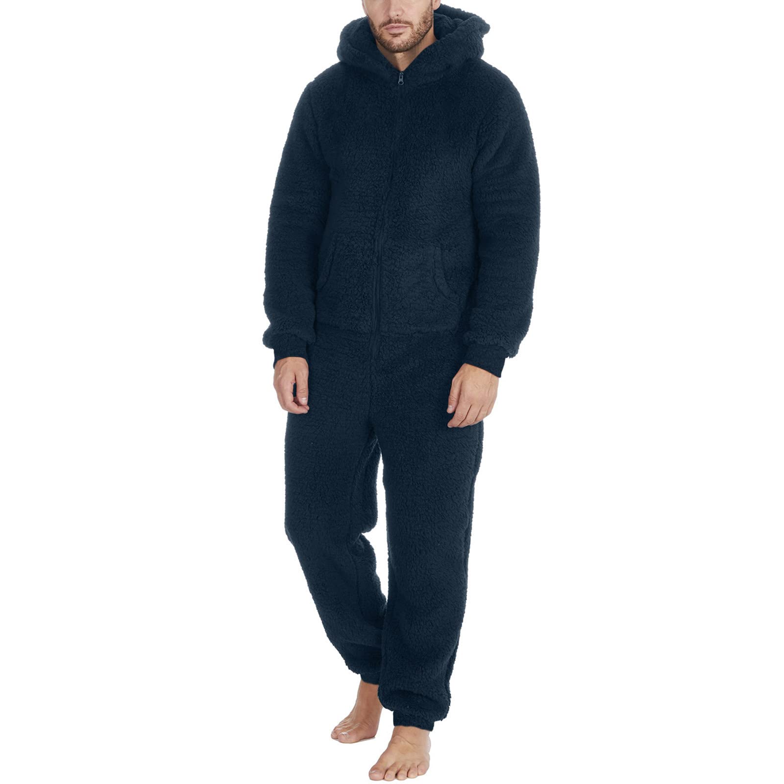 Grenouillère pour Homme Pyjama Polaire Pyjama en Flanelle à Capuche Pyjama Une pièce en Polaire Onesie en Peluche Comfortable Homme Polaire Rompe Sleepwear Ample