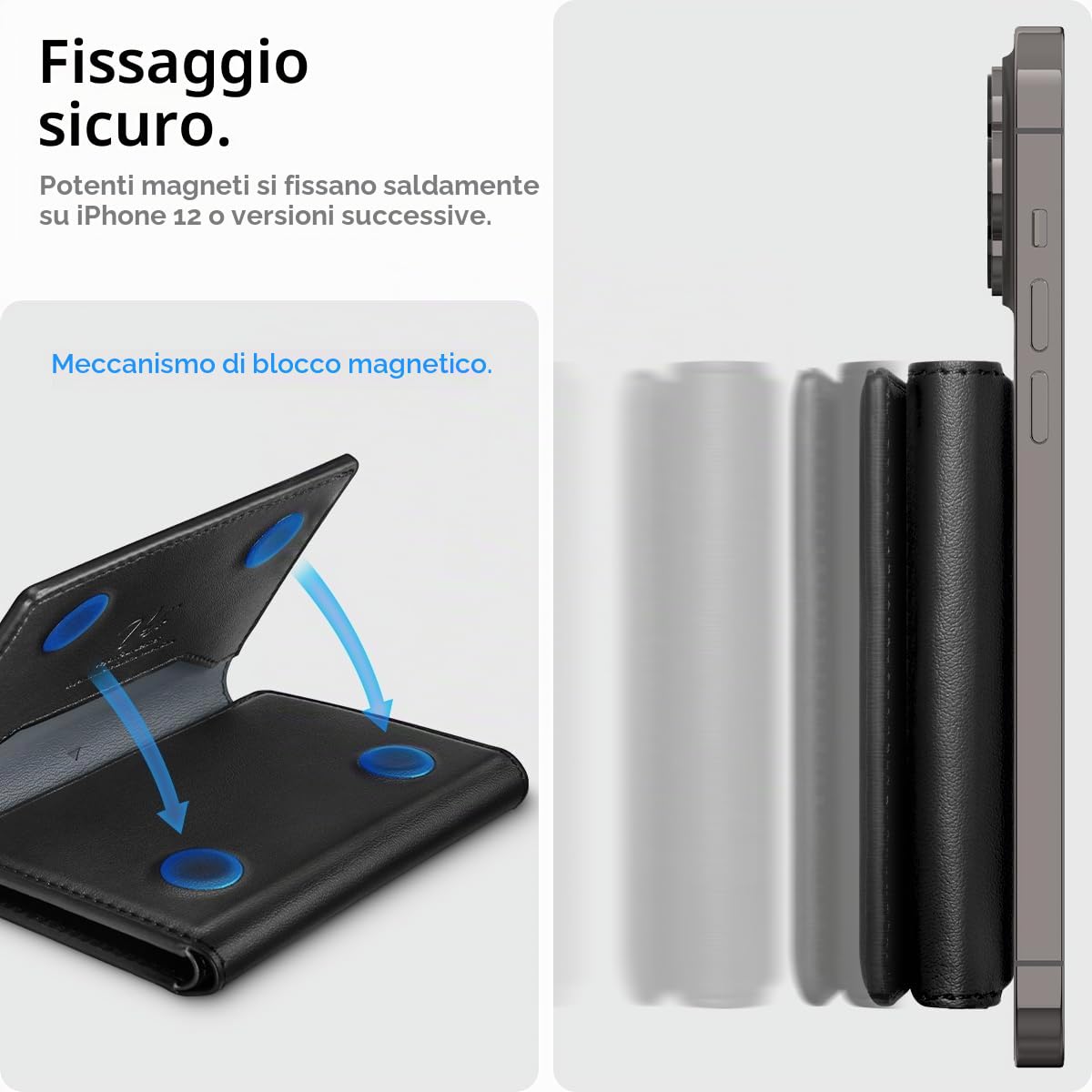 Spigen Valentinus S MagFit Portafoglio MagSafe Wallet Magnetico Portacarte Compatibile con iPhone 17/16/15/14/13/12 Modelle, Portafoglio uomo, Accessori MagSafe - Nero