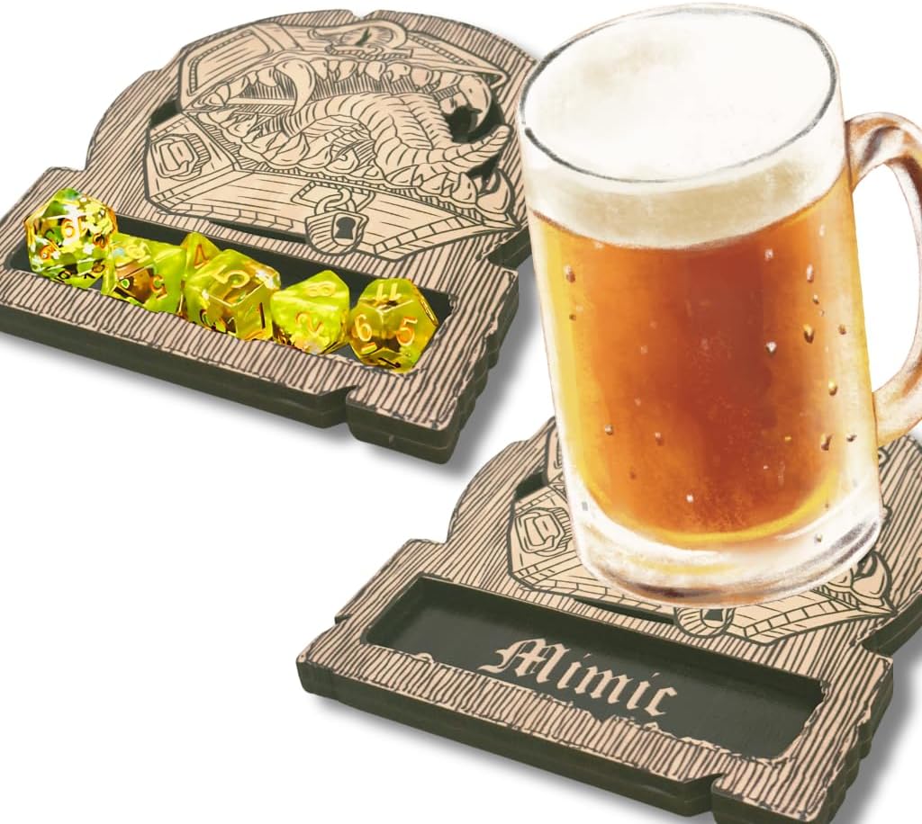 Dungeons and Dragons Dice Tray Coaster - DND Accessories - D&D Game Room Decor - Cute Wood Drink Coasters - Dungeons and Dragons Starter Set Gift - DND Miniatures Dice Tower - Set of 1 Wizard Class