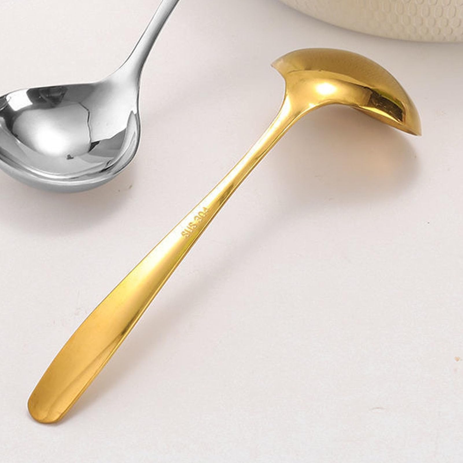 Soup Ladle, 2Pcs Cooking Spoon Pizza Sauce Ladle Kitchen Ladles Soup Serving Spoons Metal Ladle Stainless Steel Long Ladle for Home