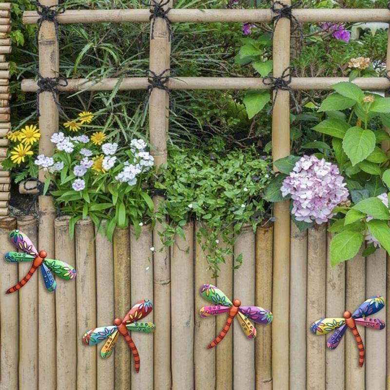 Leseogye Set Di 4 Decorazioni Murali A Forma Di Libellula In Legno Per Esterni E Interni - Aggiungi Un Tocco Naturale A Giardino, Recinzione, Balcone O Soggiorno