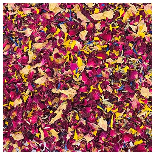 Aciano Azul, Rosa Borgoña, Rosa Rosa, Caléndula Amarilla y Lavanda - Confeti Natural Biodegradable de Pétalos de Flores - 1 Litro - Visite nuestra tienda para ver la gama completa (02)