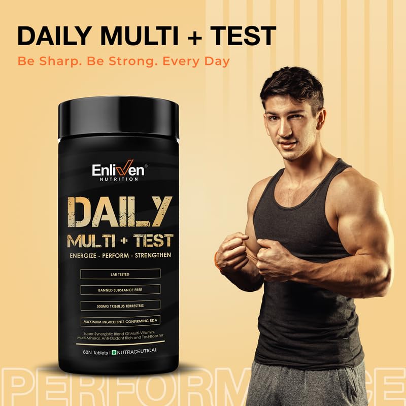 Enliven Nutrition Daily Multi+Testing - Multivitamin for men with tribulus extracts (60 tablets). With vitamins, minerals and antioxidants. Daily Energy and Welfare Support Enliven Nutrition Daily Multi+Testing - Multivitamin for men with tribulus extracts (60 tablets). With vitamins, minerals and antioxidants. Daily Energy and Welfare Support