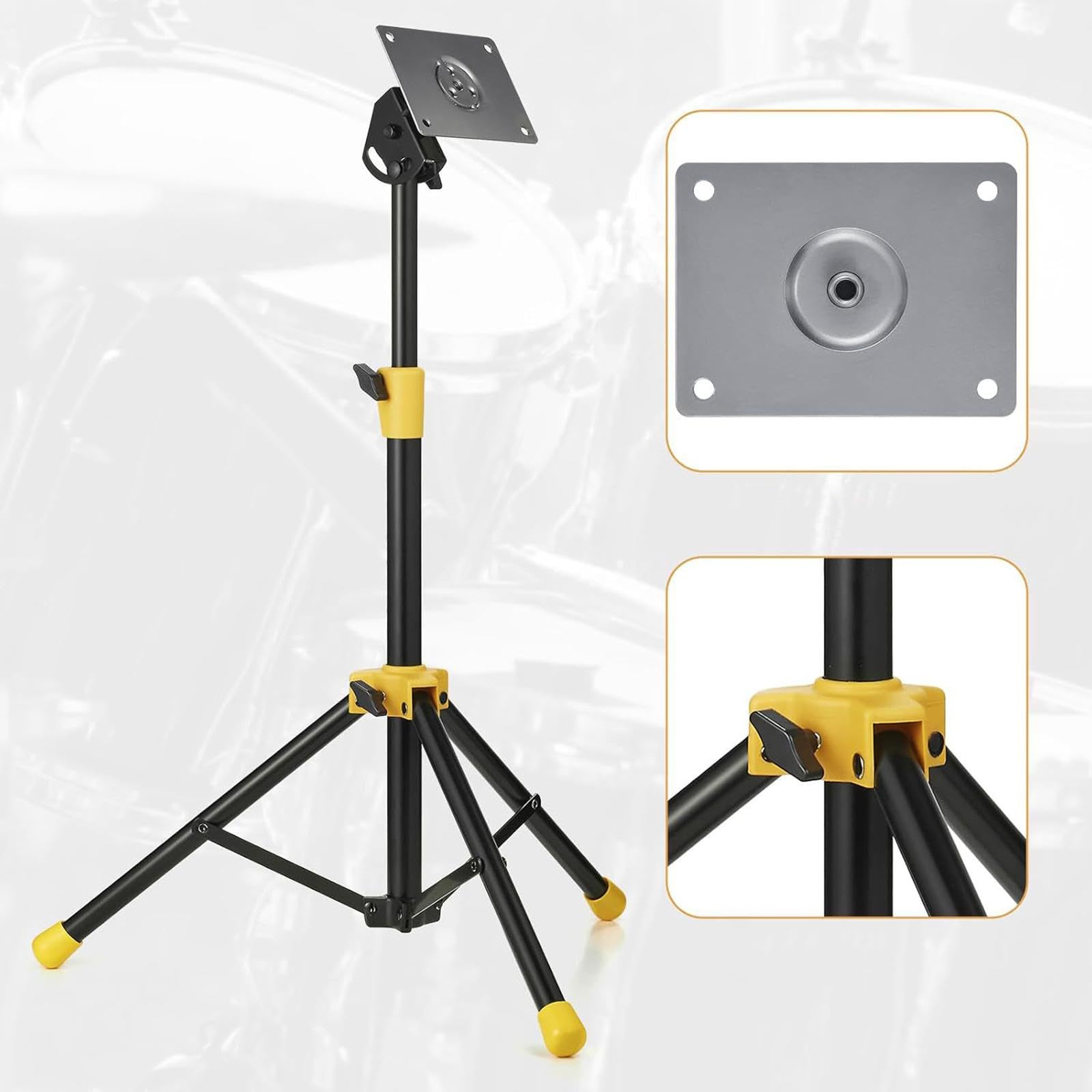 Soporte de Montaje Robusto Y Resistente con Placa Metálica para Instrumentos de Percusión Electrónica Y Pads de Altura Ajustable de 52 Cm a, Amarillo Negro