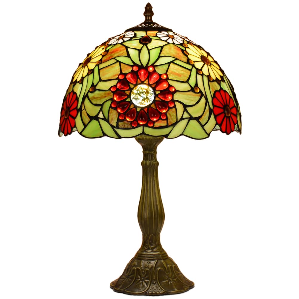 CNSXHAO Tiffany Style Table Lamp, 12 inch Stained Glass Bedside Lamp, 18.8 inch Tall, Vintage Antique E27 LED Desk Lamp for Bedroom Living Room Study Room Office