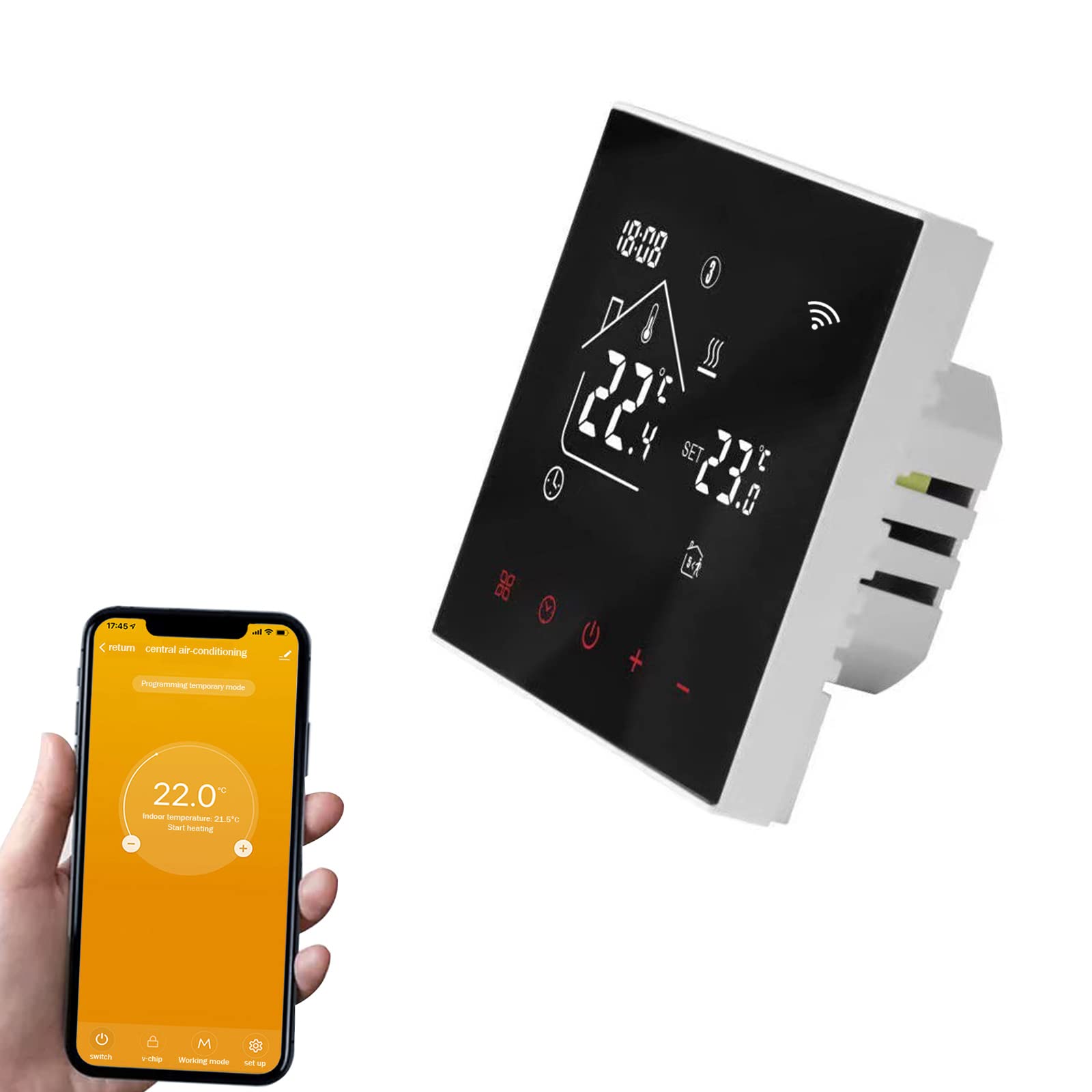 Smart WiFi Thermostat for Electric Foot Floor Heater, 16 A, Digital Touch Screen, Room Thermostat, Temperature Control, 230 V, Compatible with Alexa