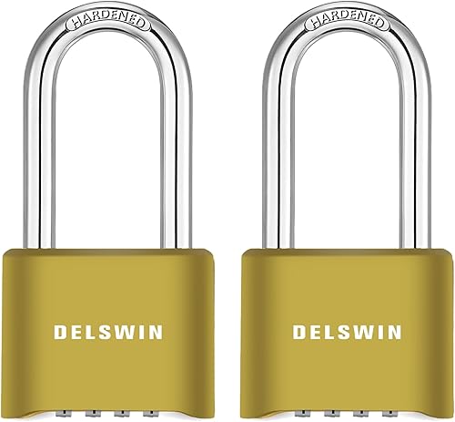 Miniatura 8 de DELSWIN Candado de combinación de candado resistente, cerradura combinada de 4 dígitos con grillete de 2.5 pulgadas de largo, candado impermeable al