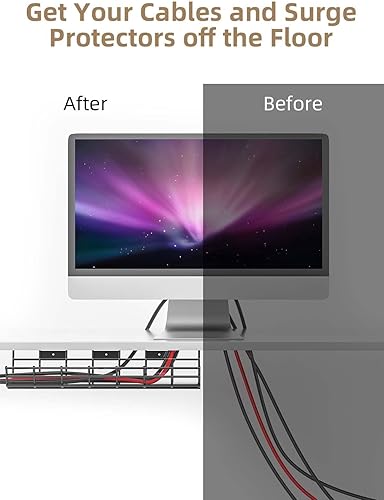 Miniatura 8 de Delamu - Paquete de 2 bandejas de gestión de cables para debajo del escritorio, organizador de cables de metal grande, organizador de cables de