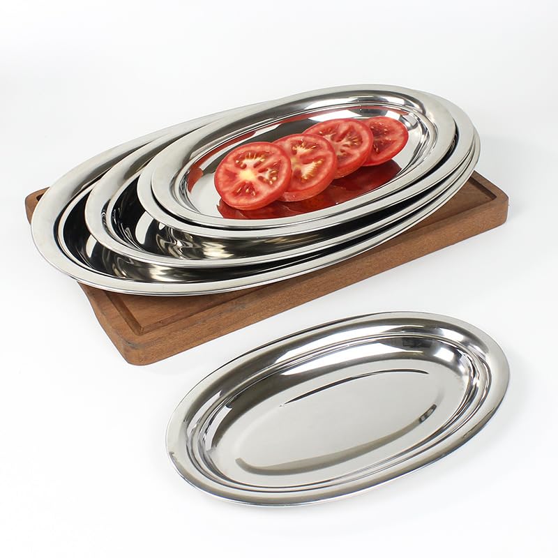 30cm, 4 Pack Piatto Ovale in Acciaio Inossidabile, Vassoio di Servizio in Acciaio Inossidabile, Vassoio di Servizio Grande Silver Serving Tray, Vassoio di Servizio Multiuso per la Cucina