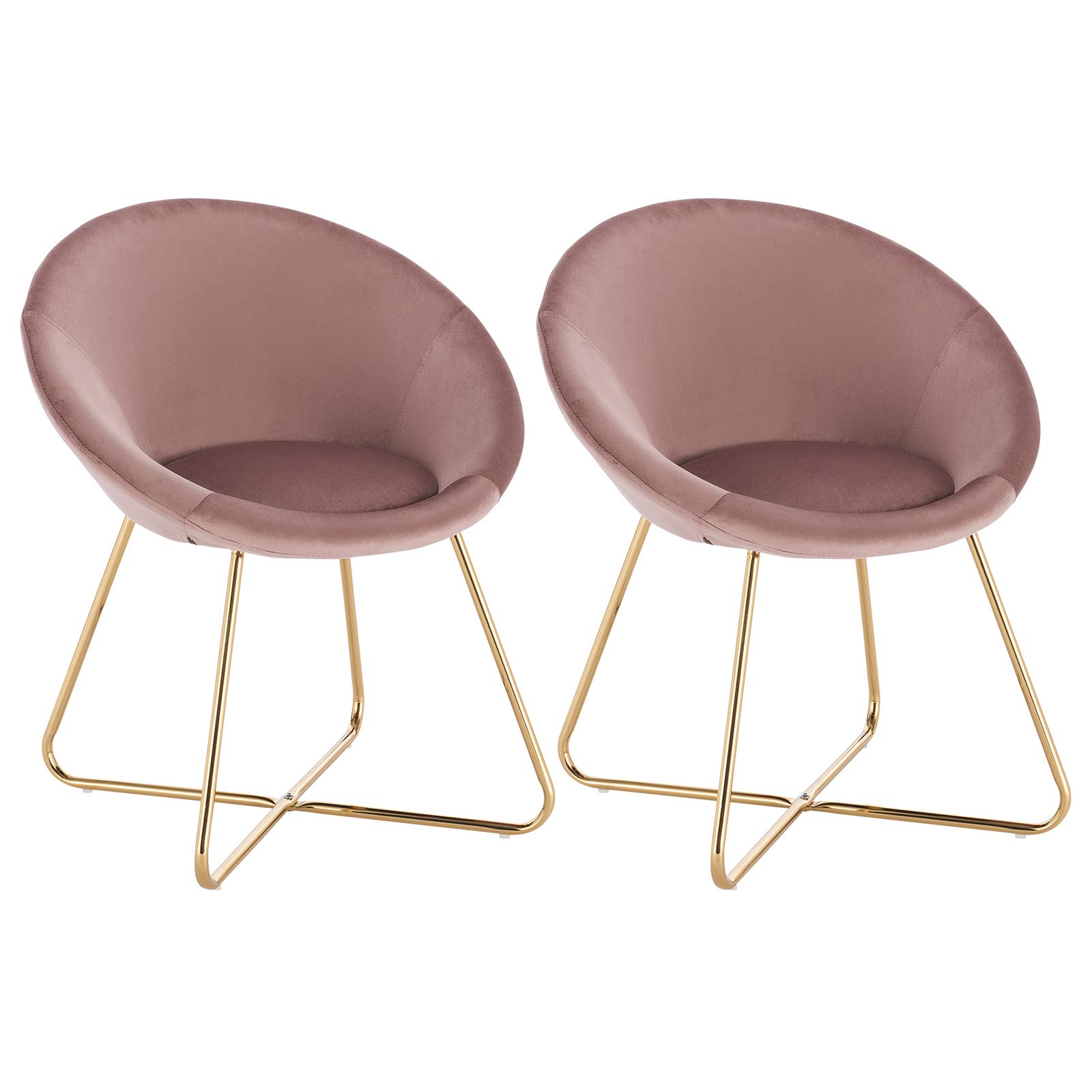 WOLTU Pack de 2 Sillas de Comedor Sillas de Cocina Vintage Nórdico Silla tocador, para Cocina, Salon, Oficina, Comedor, Tapizadas en Terciopelo Estructura de Metal Doradas, Rosa BH217rs-2