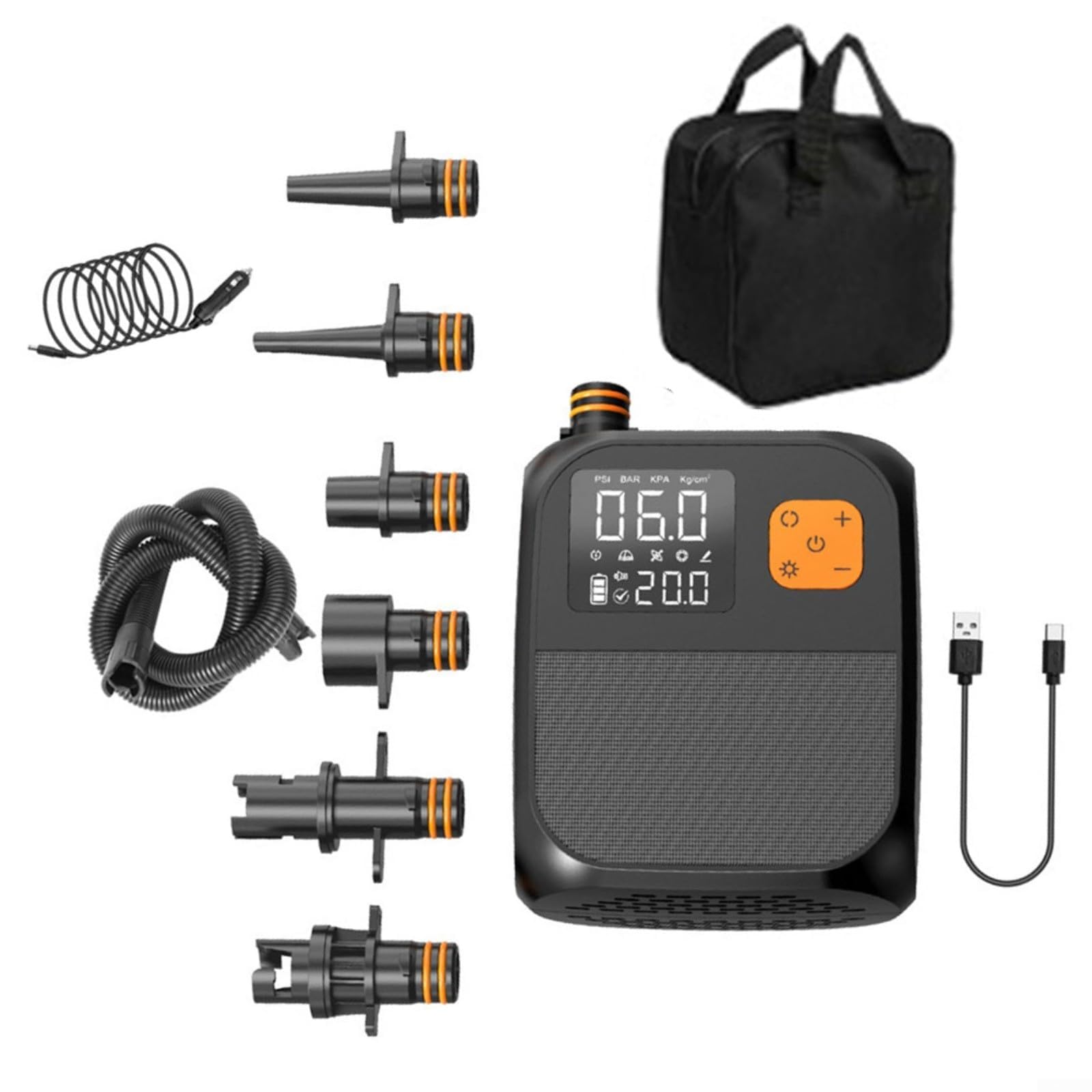 Bomba de aire eléctrica para kayak y canoa, inflador inalámbrico de 25 PSI con 8000 mAh para batería, medidor digital de parada automática para deportes acuáticos al aire libre