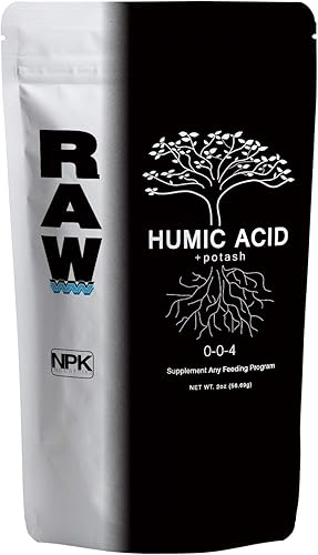 RAW Ácido húmico 2oz - 59% con 4% de potasio - Supercarga la fertilidad del suelo, el crecimiento de las plantas y los rendimientos