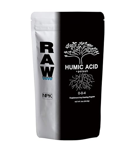 RAW Ácido húmico 2oz - 59% con 4% de potasio - Supercarga la fertilidad del suelo, el crecimiento de las plantas y los rendimientos RAW Ácido húmico 2oz - 59% con 4% de potasio - Supercarga la fertilidad del suelo, el crecimiento de las plantas y los rendimientos