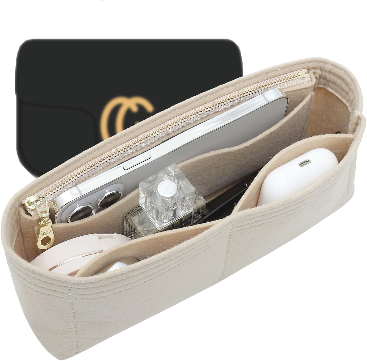 Doxo Purse Organizer Insert Compatible with GG Marmont Medium Shoulder Bag, Custom Fit Inside Premium Bag Organizer Lightweight Purse Insert with Zipper, Handbag & Tote Shaper,Black-white,M