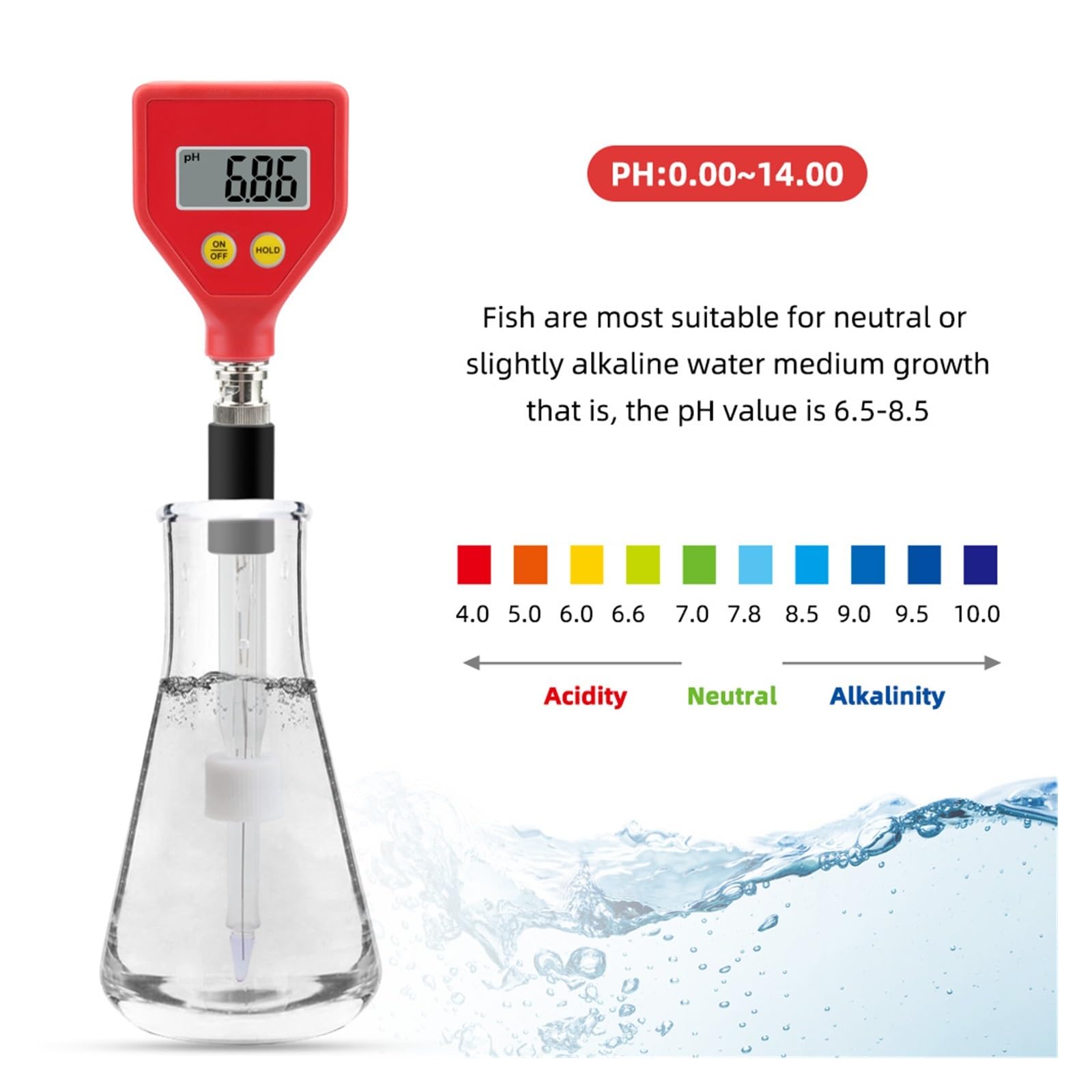 Lebensmittel-pH-Tester, digitales pH-Messgerät, scharfe Glaselektrode for Wasser, Milch, Käse, Boden, Lebensmittel,Präziser Tester(Ph-98108)
