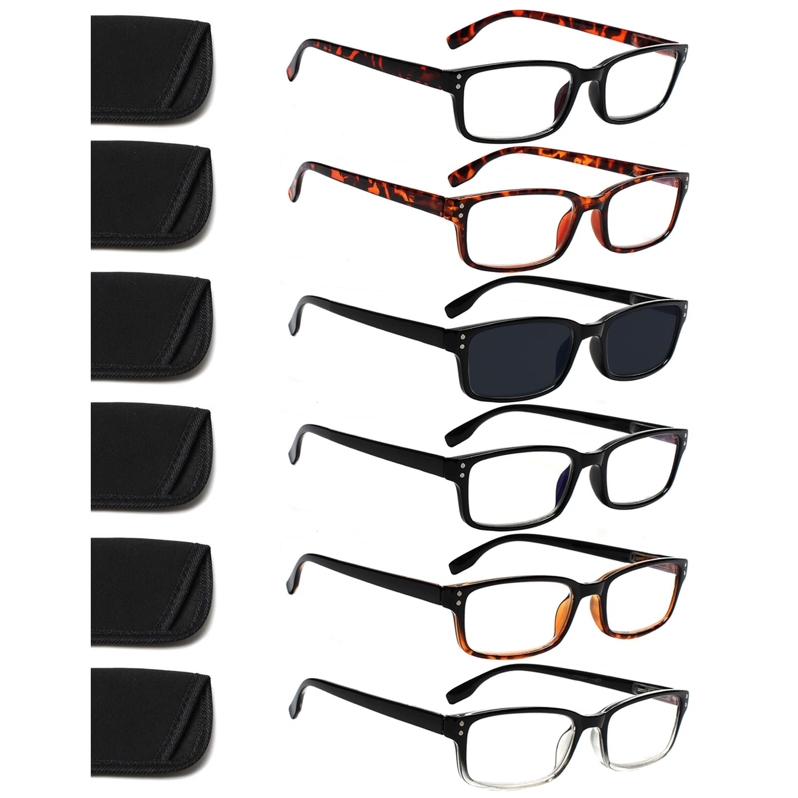 ZOECENT 6 Pack Lesebrille Herren Damen Blaulichtfilter Brille Federscharnier Computer Brillen Schwarz Lesebrillen (6C 1G, 1.25, x)
