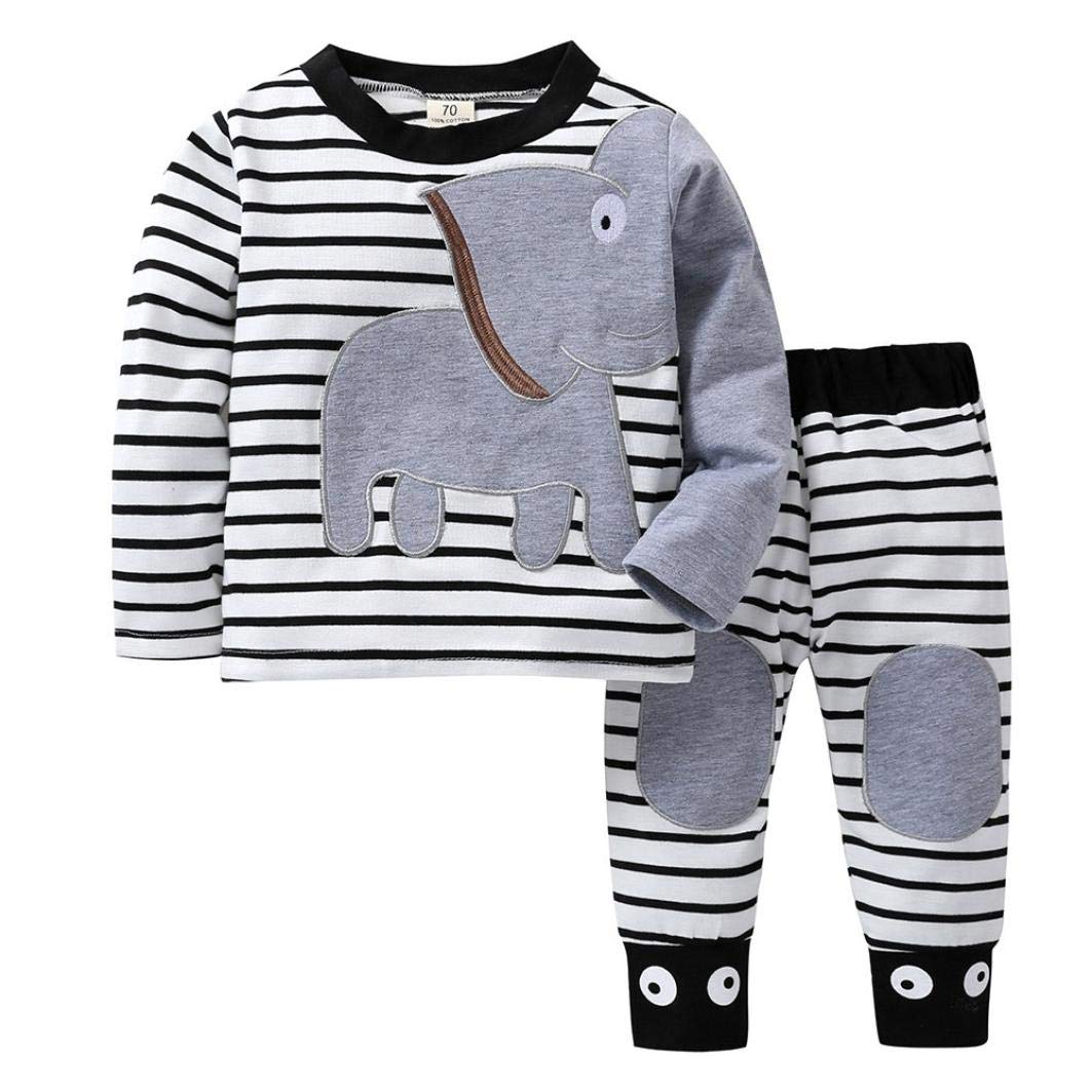 MoonkerInfant Baby Toddler Boy Girl Fall Winter Clothes Outfit 0-2 Years Old,2Pcs Elephant Striped T-Shirt Top Pants Set