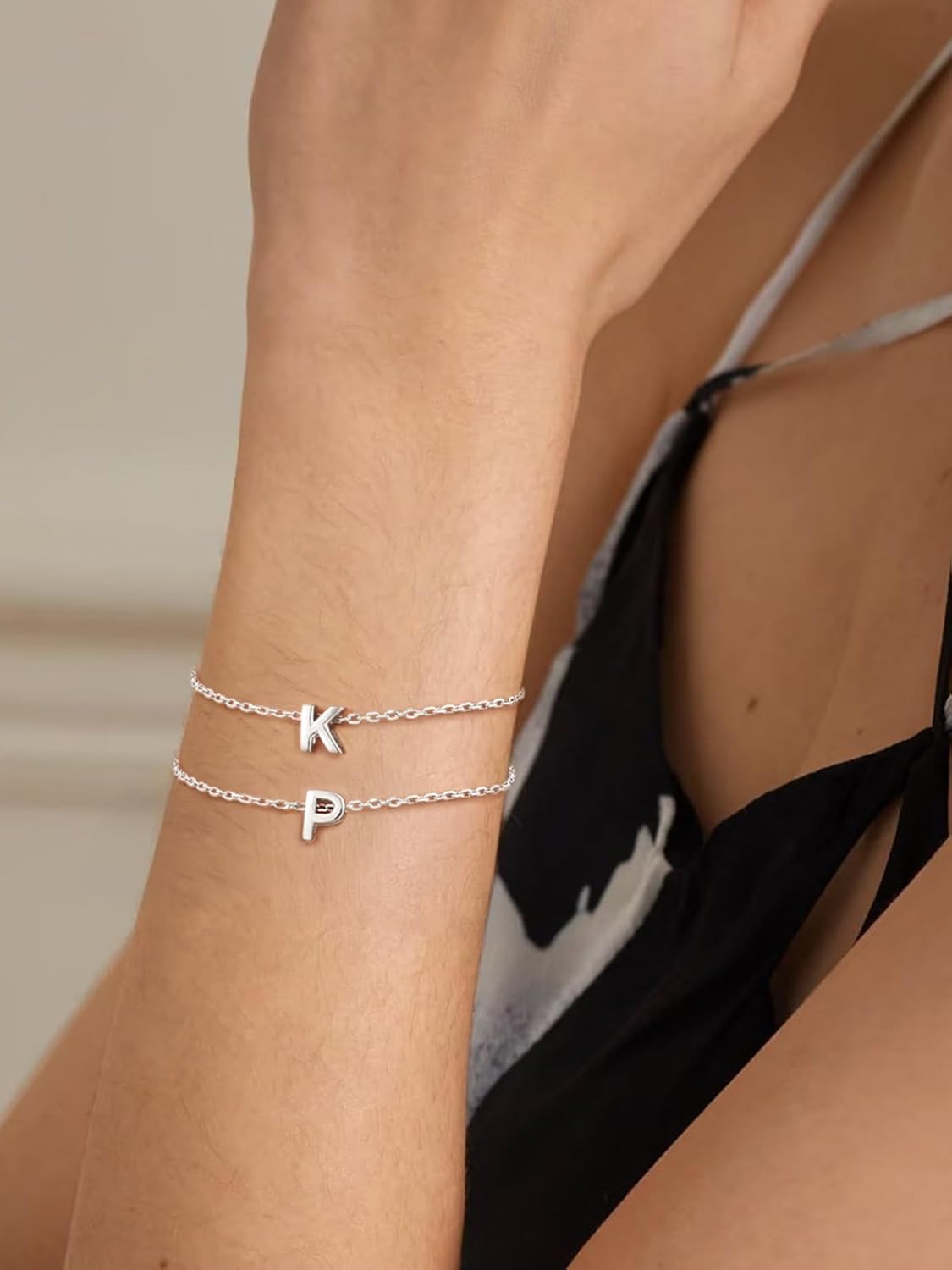 Silvora S925 Sterling Silver Initial Letter Bracelet - A to Z, 6.3" + 2" Adjustable Personalized 26 Alphabet Jewelry Initial Bracelet for Women - Image 3