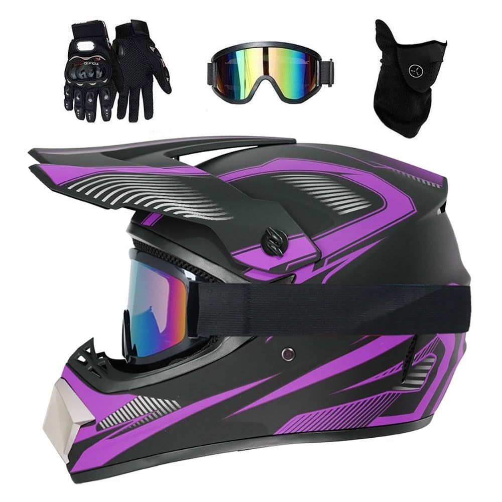 Gioventù Bambini Integrali Casco da Motocross, con Occhiali/maschere/guanti, Unisex Dual Sport Fuoristrada Enduro Moto Incidente Caschi, Discesa BMX MTB ATV Quad Dirt Bikes Casco