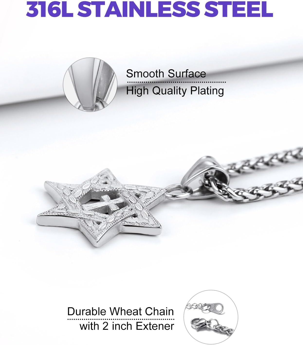 Richsteel Star of David Necklaces for Women Mens Stainless Steel/18K Gold Plated Hexagram Pendant Jewish Israel Jewelry