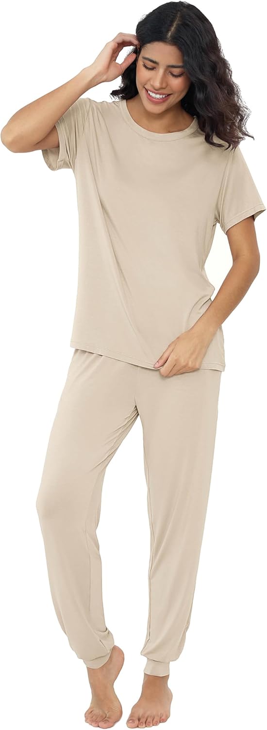 Joyaria Bamboo Viscose Pajamas Women Ultra Soft Short Sleeve Jogger Pants Pjs Set Cooling Sleepwear - Image 3