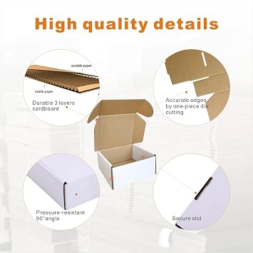 50 Pack 10x10x5cm (4x4x2'') Small Corrugated Cardboard Postal Boxes White for Shipping Mailing Packaging Royal Mail Small Parcel