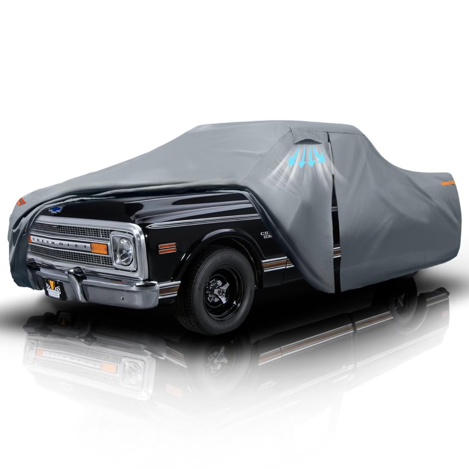 Photo 1 of Chevy C10 Truck Cover Custom Fit 1960-1995 Regular/Extended/Crew Cab LB(6.4'-8.5') with Door Zipper, 10 Layer Pickup Truck Cover Waterproof All Weather, Car Tarp for Wind Dust Sun etc Protection.