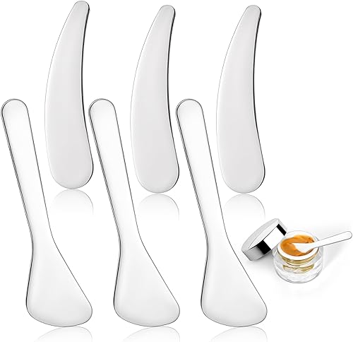 6PCS Mini Metal Makeup Spatulas, Stainless Steel Skincare Spatula, Reusable Cosmetic Spatula for Blending and Sampling Plant Masks, Skin Care Creams, Eye Cream, Essences (2 Styles)