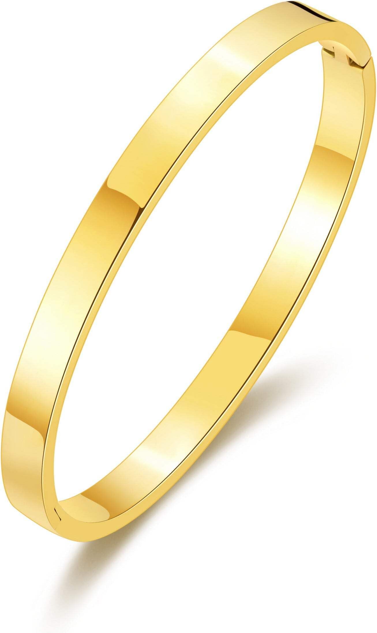 18k Gold Plated Stainless Steel Polished Bangle (7 Inch)