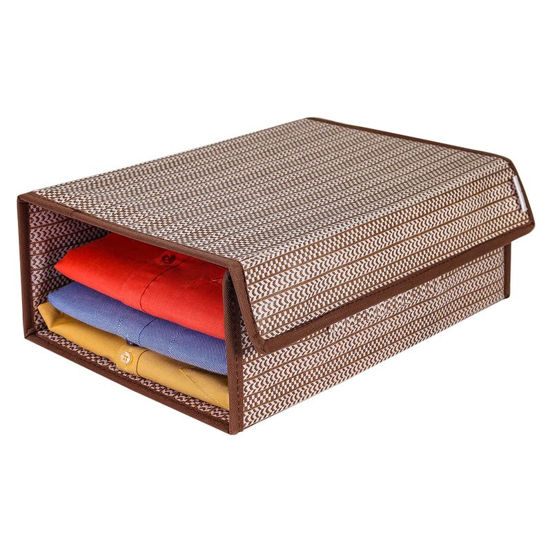 PrettyKrafts 1 Pc Non Woven Shirt Stacker/Cloth Organizer for Storage/Closet & Wardrobe Organizer for Storage/Foldable Shirt Organizer Cloth Storage Box (Brown, 24x41x13 cm)