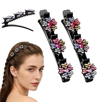 Sparkling Crystal Stone Braided Hair Clips, 2026 New Rhinestone Hair Clips Hair Braid Clips, Girls/Women Hair Accessories for Styling Sectioning 22#