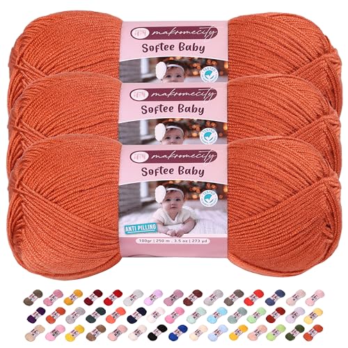 Image of 3 Skeins of Makromecity Softee Baby Yarn,%100 Premium Anti-Pilling Acrylic, 3.5 Oz, 273 yd (100gr /250 mt) Each, Soft Yarn for Crocheting and Knitting (Brick, 3 Skeins)