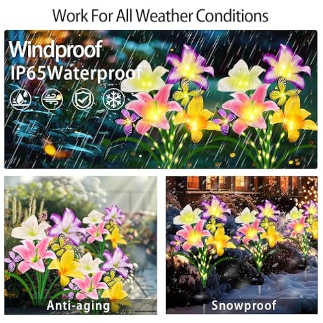 Solar Garden Lights Solar Lilies Flower Lights Copper Wire Silk Artificial Flowers