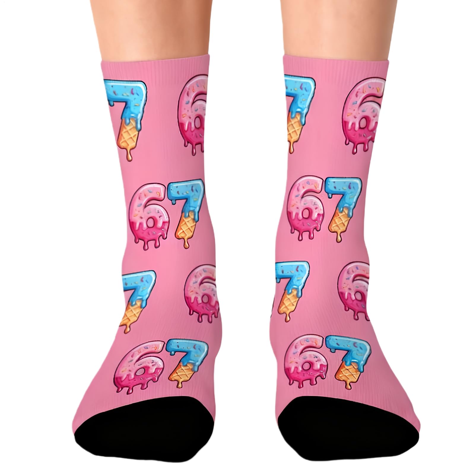 – 67 Socks Ice Cream, 67 Ices Creams Cute Meme Six Seven Half Calf Sock For Woman, 41.7x9.5cm Funny Gift For Boys Girls Men Women